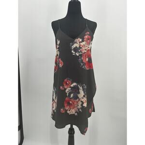 Free People Black Floral Faux Wrap Chemise Slip Dress XS